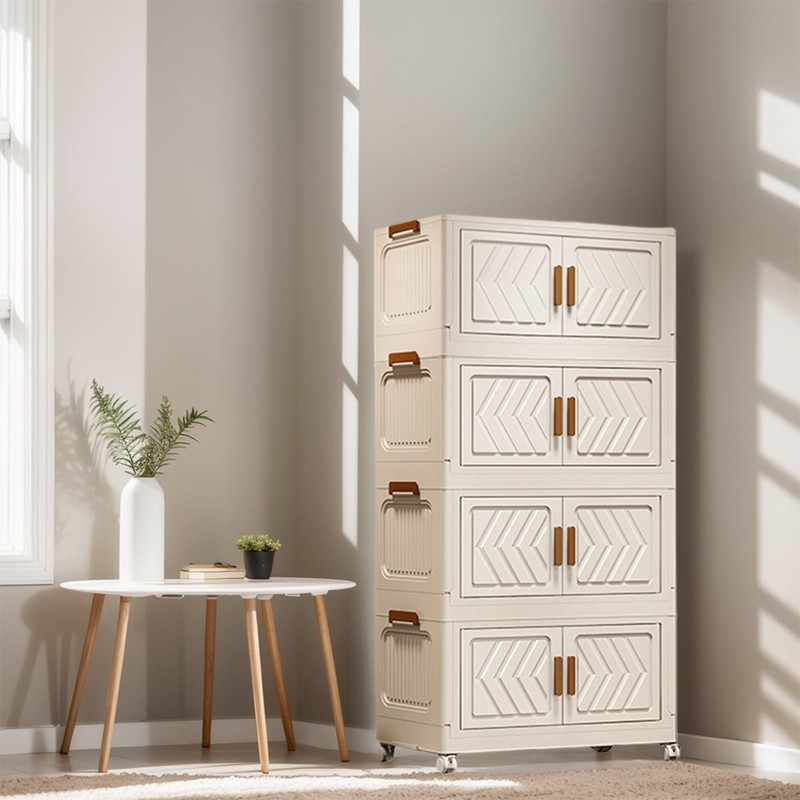 4 Tier Stackable Storage Bins with Lids Doors Wheels Storage Drawer (White) gallery
