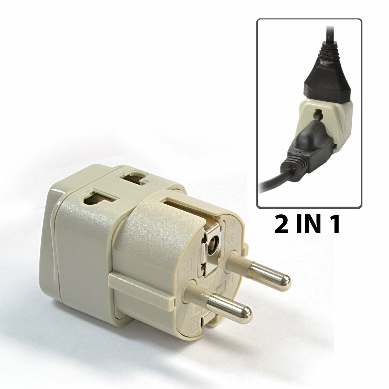 OREI European Power Adapter Plug, Perfect for Travel To Europe Type E/F - Beige gallery
