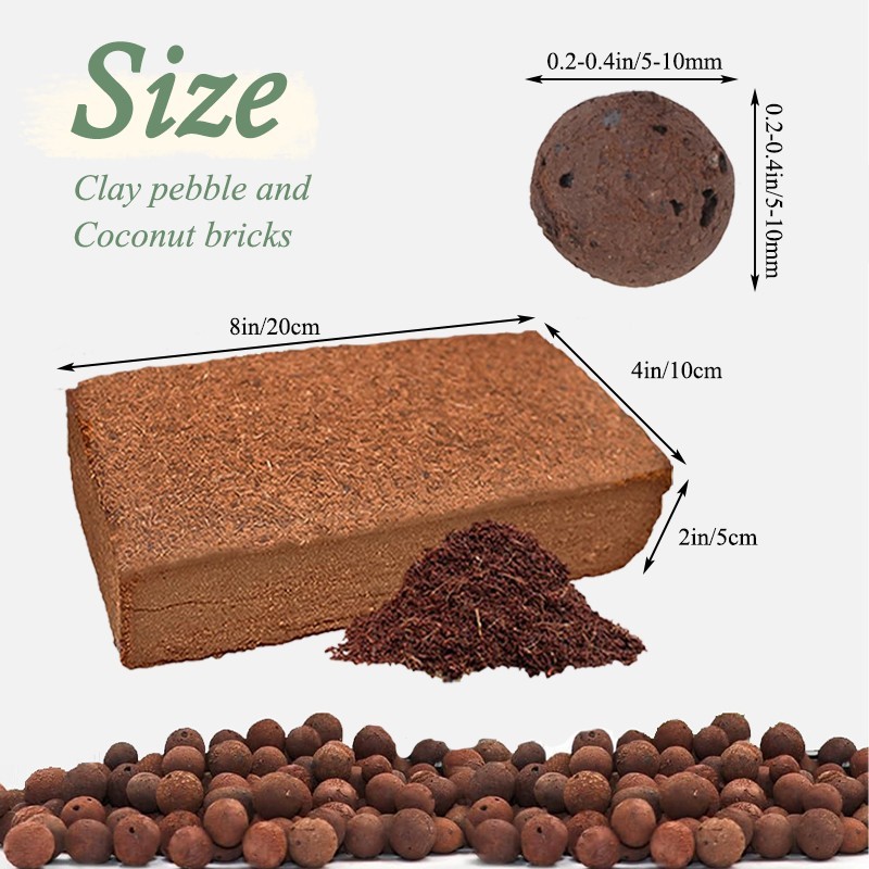 1 coconut shell brick + 1LB clay pebbles, suitable for garden flowers and herbs gallery