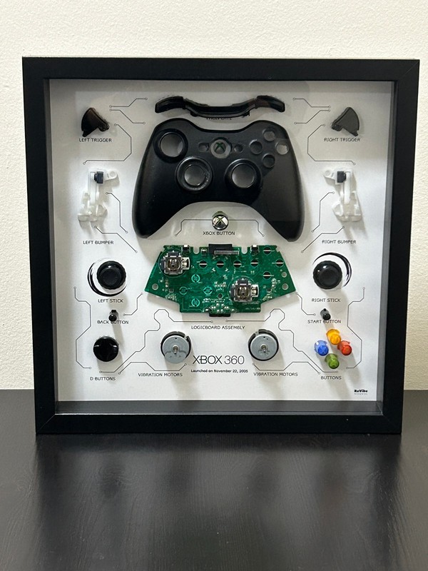 Framed Deconstructed XBOX 360 Controller | Teardown Wall Decor | Video Game Art gallery