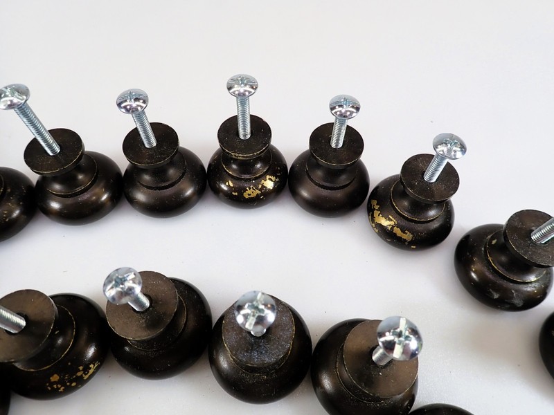 Vintage Solid Brass Cabinet Knobs Lot of 20 Oil Rubbed Bronze Dresser Pulls NOS gallery