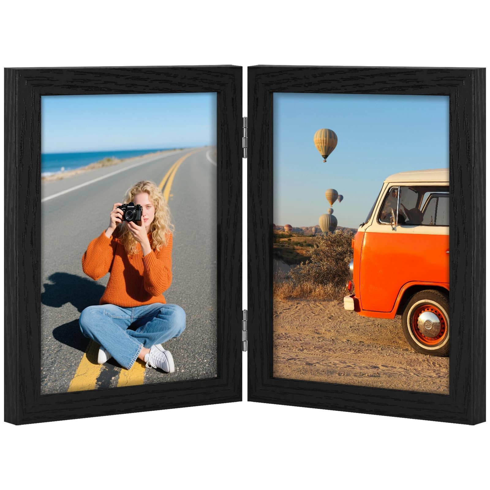 Vittanly 5x7 Double Picture Frame, Hinged 2 Opening MDF Photo 5x7, Black gallery