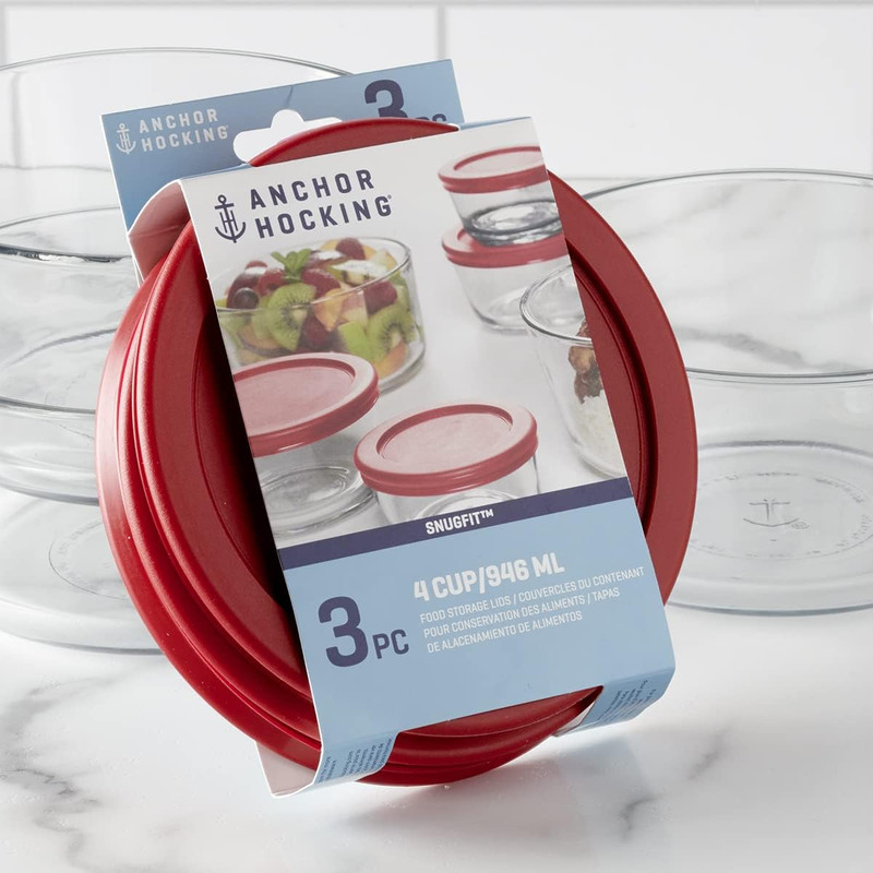 Anchor Hocking Replacement Lids for Glass Food Storage, 4 Cup Round, Set of 3 gallery