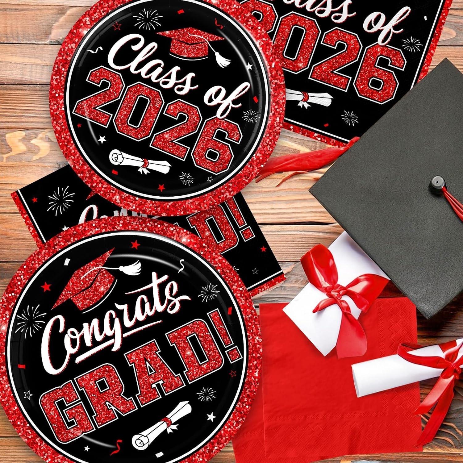 Graduation Decorations 2026 Graduation Party Plates and Napkins Set Black Red Cl gallery