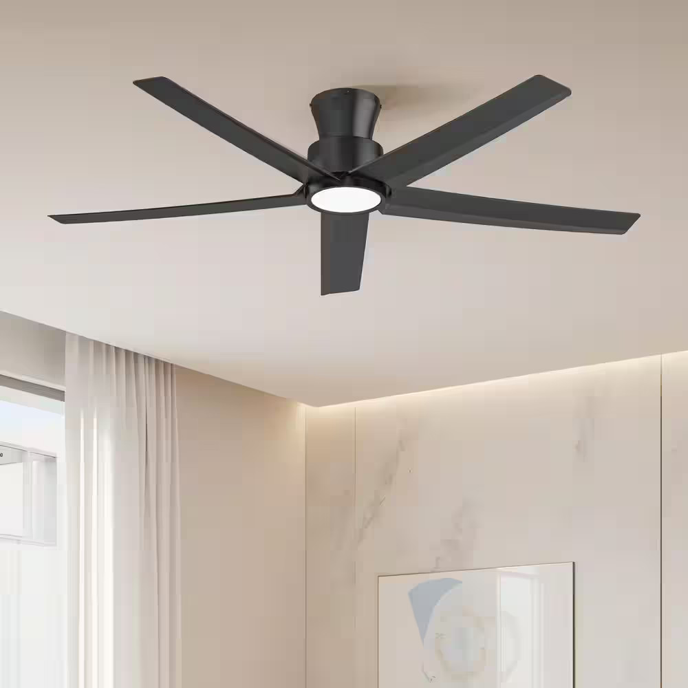 QRMOK W5 52" LED Black Ceiling Fan Indoor Remote Reversible DC Motor 5-Blade gallery