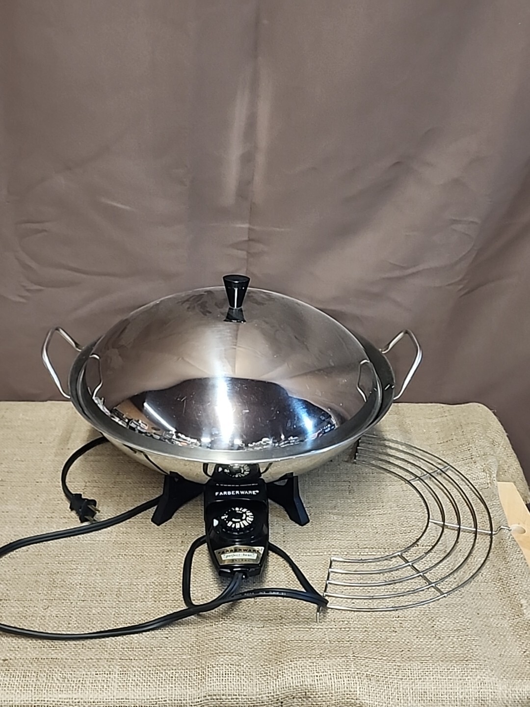 Farberware Electric Wok Model 303 14" Pan Fryer Cooker Stainless Steel with Rack gallery