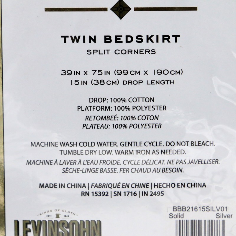 Levinsohn Cotton Collection Silver Solid Twin 15 in Drop Tailored Bedskirt NEW gallery