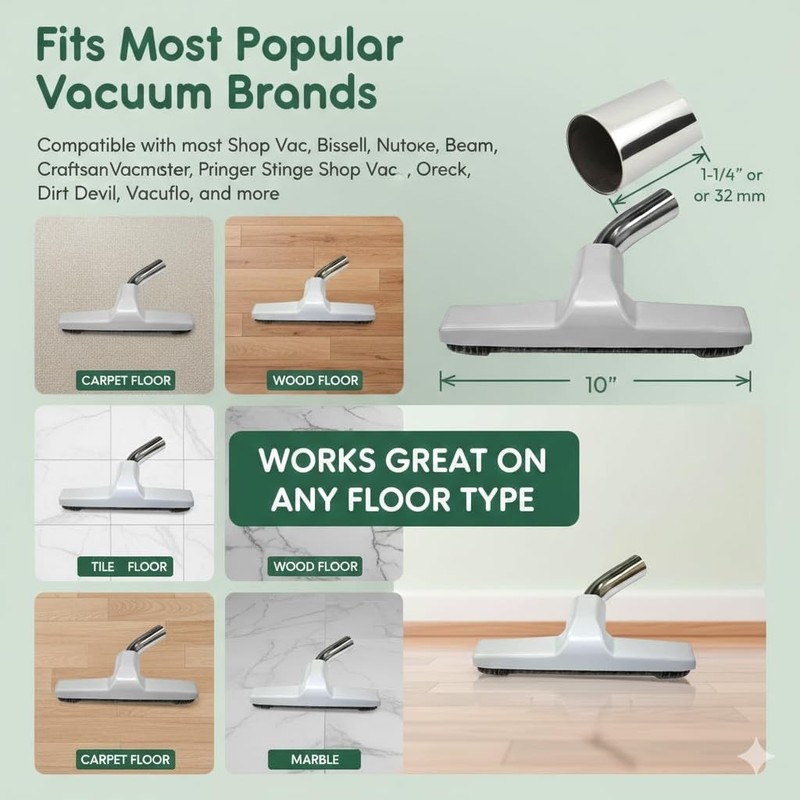 Fits For Universal Vacuum Attachment 1 1/4" Horsehair White Floor Brush w/ Elbow gallery