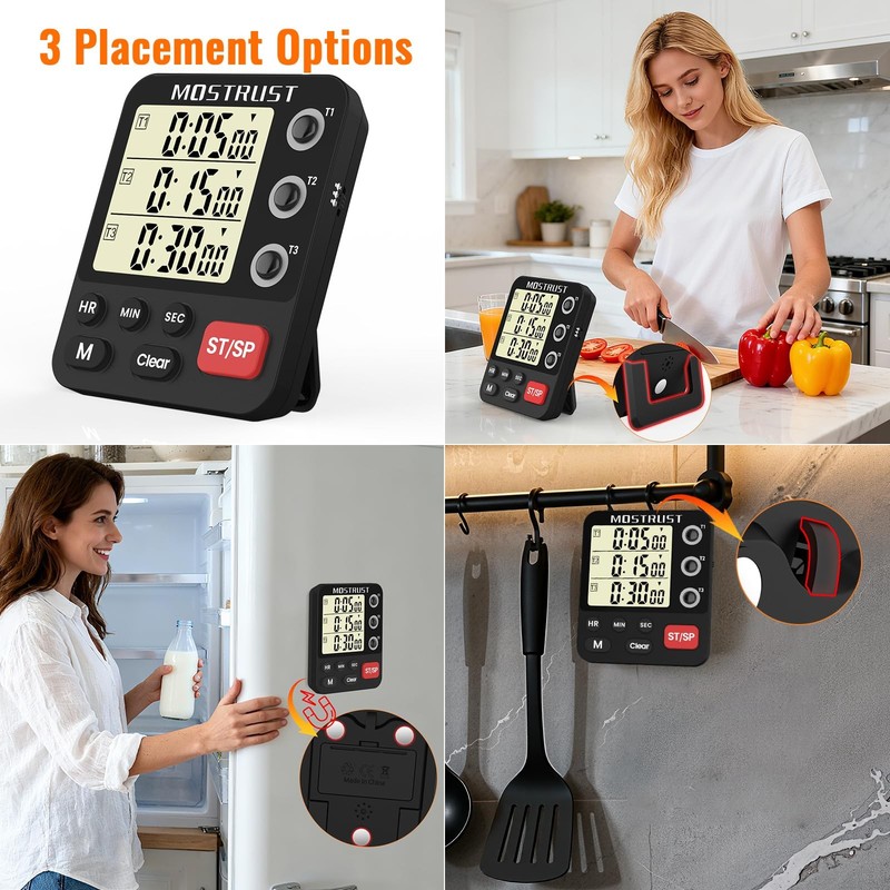 Digital Dual Kitchen Timer, 3 Channels Triple Countdown Timer for Cooking, Ma... gallery