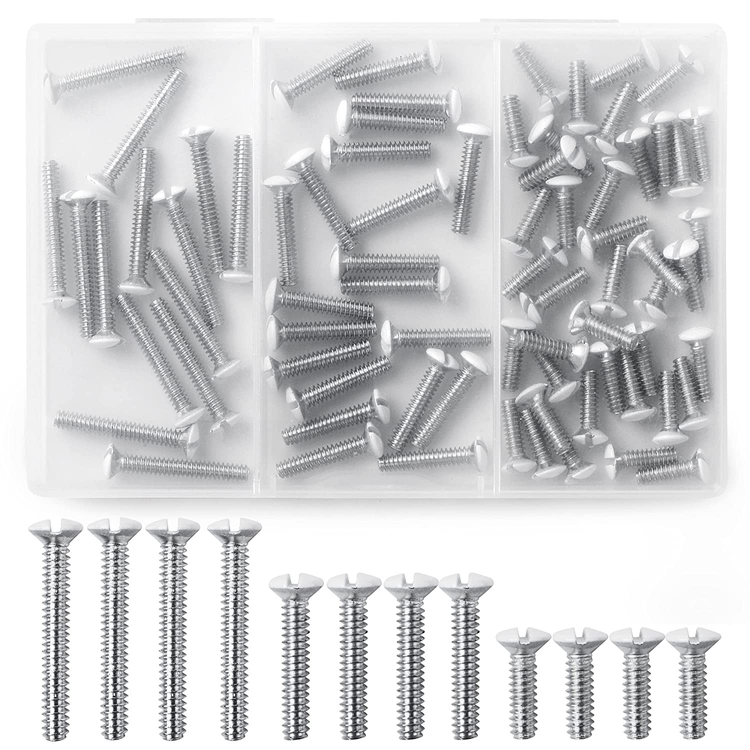 Bates Wall Plate Screws 75 Pack Assorted Size Outlet WHITE Cover Long Electrical gallery