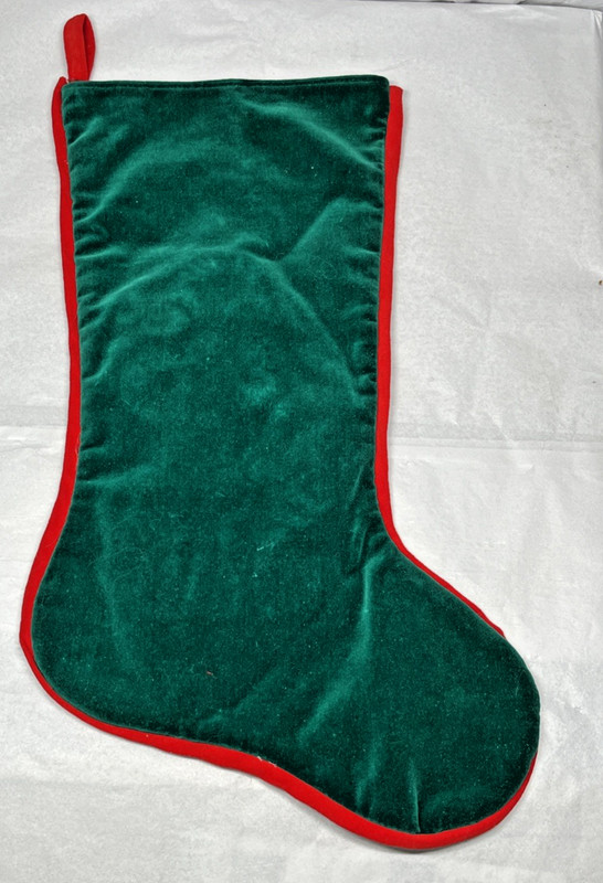 Marshall Fields 3D Santa Claus w/Joy Green Velvet Christmas Stocking 16" gallery