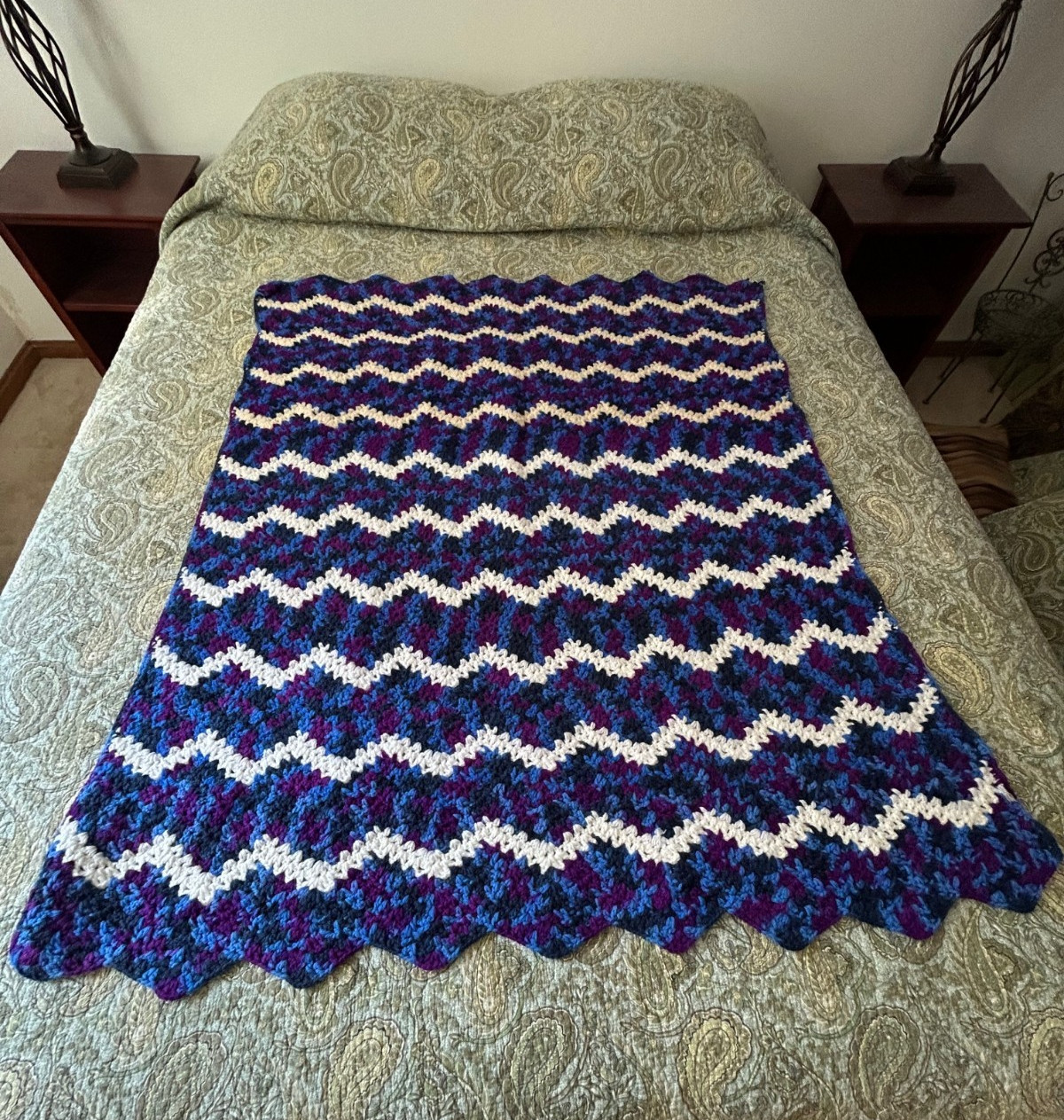 Handmade Crochet Afghan Small Blanket Throw Lap Blanket 41" x 49" Blues Purple gallery