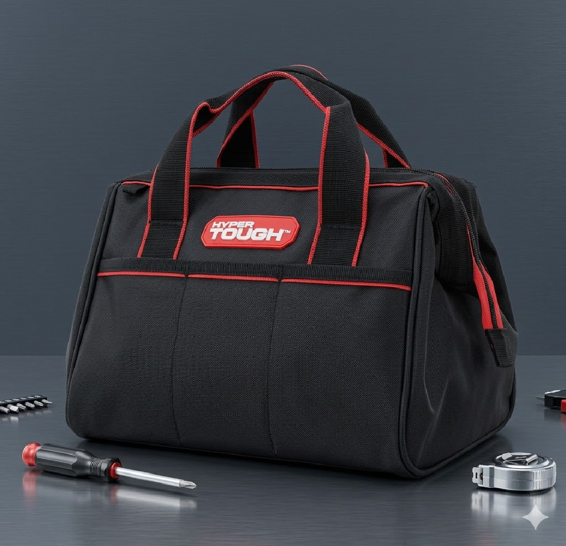 Hyper Tough 12-inch Polyester Tool Bag, with Full-Length Zipper and Double Strap gallery