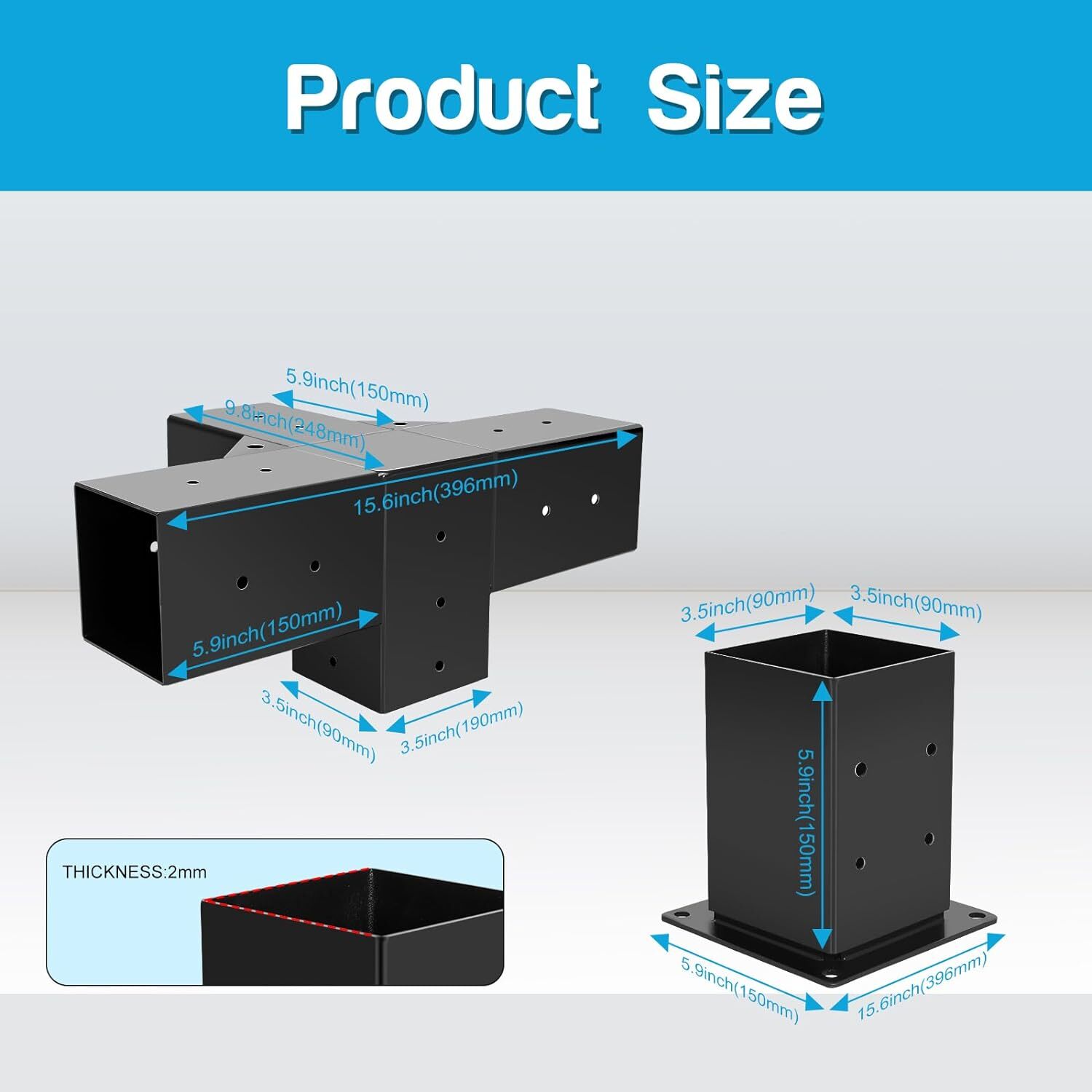 2 Pack Pergola Kit-4 Way 4x4'' T Bracket Corner Bracket/Gazebo Kit DIY Post Base gallery