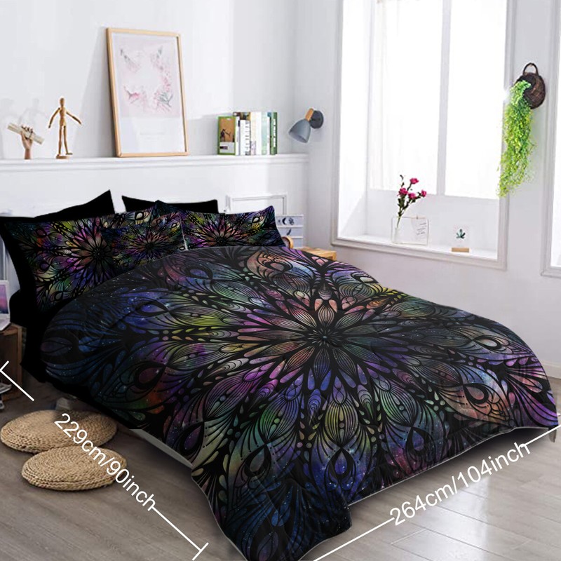 Mandala Flowers Pattern Comforter Set BlessLiving Colored Bedding Set King Black gallery