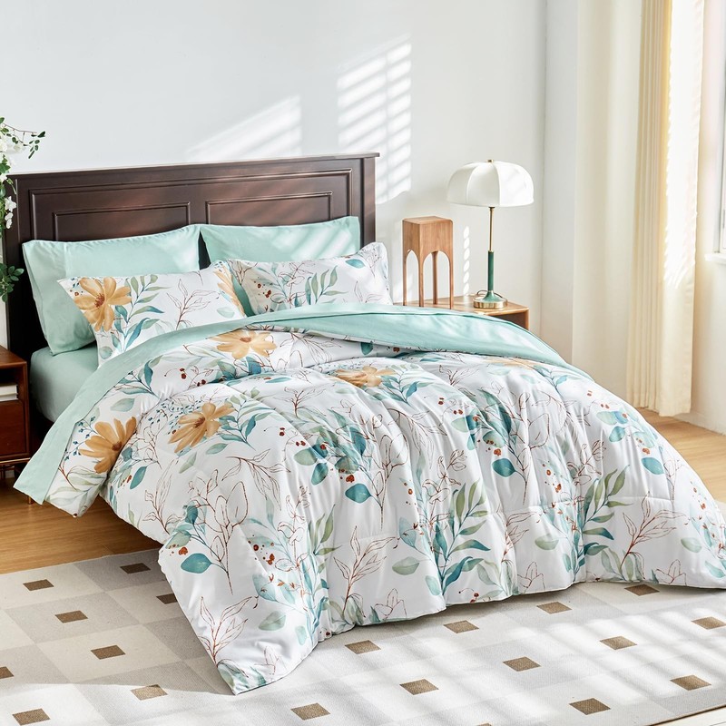 Uozzi Bedding Leaves Comforter Sheet Set White Bed In A Bag 7 Pieces King Size gallery