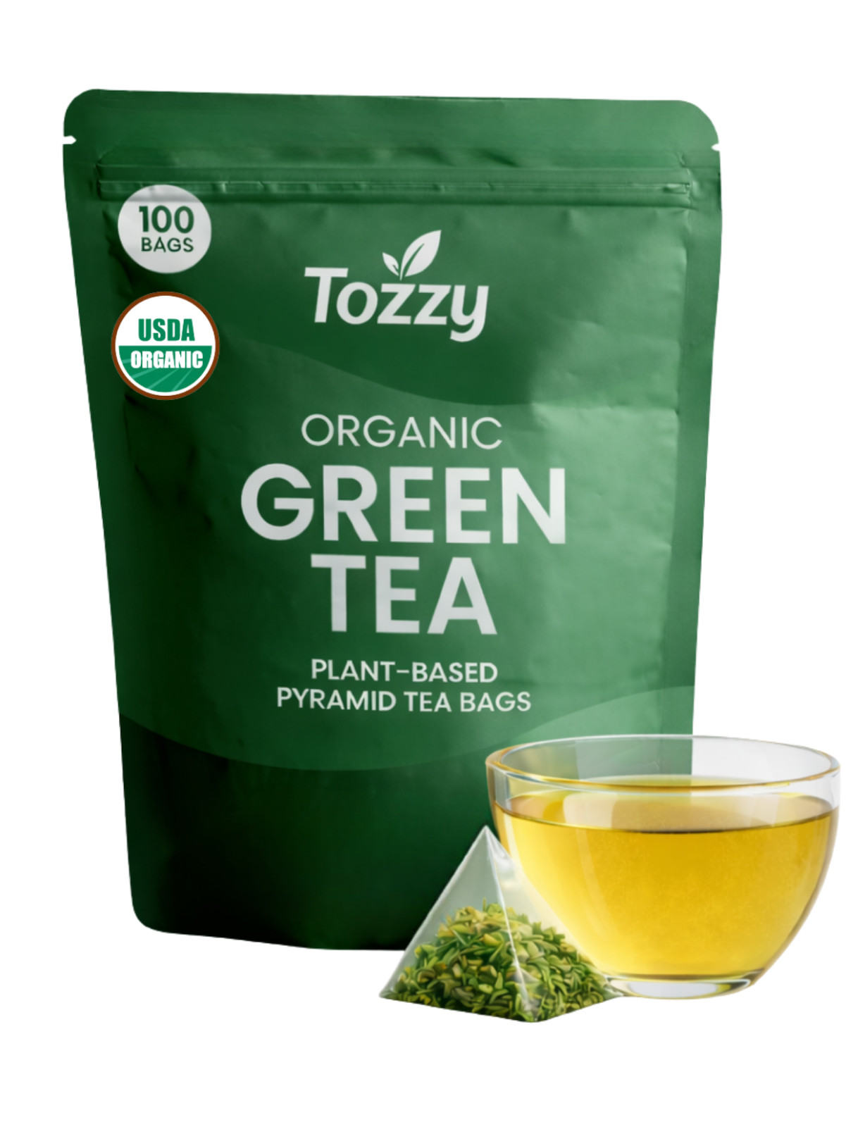 Organic Green Tea Bags - 100 Count (Plant-Based Pyramid Tea Bags) gallery
