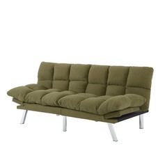 Corduroy 2 Seater Sofa Futon Sleeper Sofa Bed Loveseat For Small Apartment Green