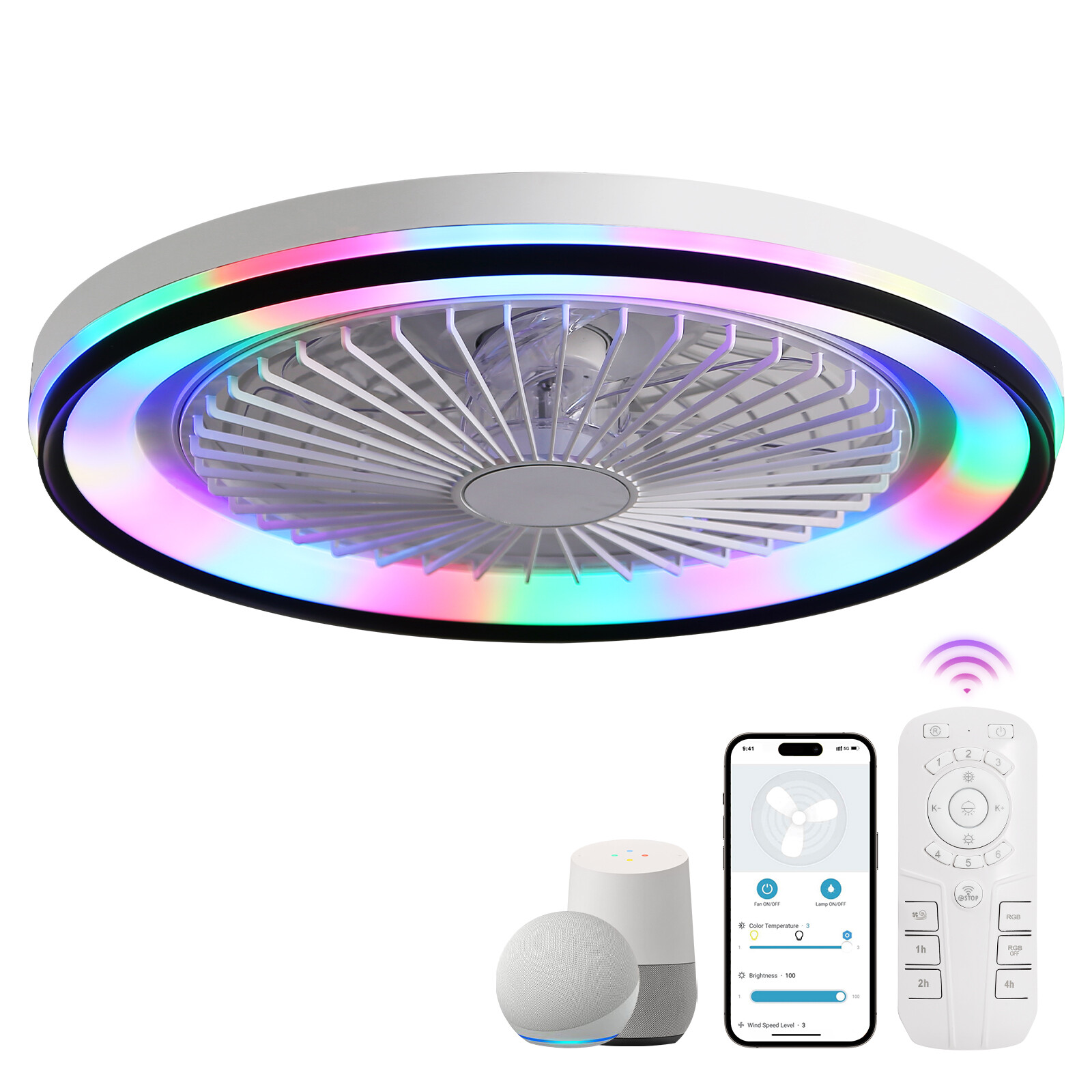 19IN Smart Bladeless Ceiling Fan with RGB Light Remote LED Voice/App Control US gallery