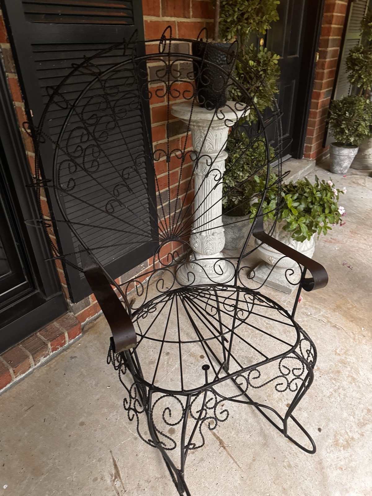 Matte Black Wrought Iron Outdoor Rocking Chair w/ Armrests & Backrest 25in gallery