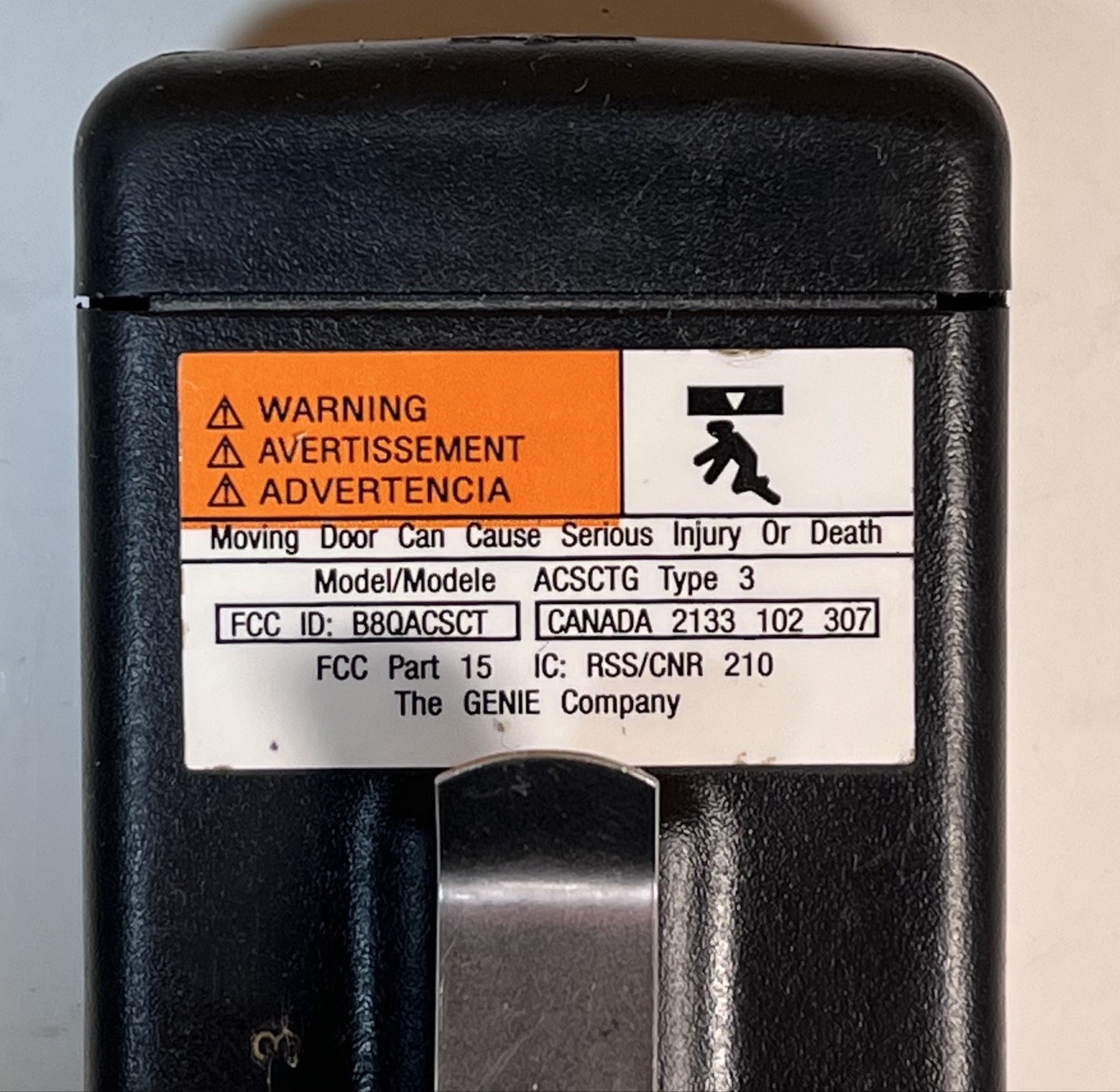 Genie Intellicode ACSCTG Type 3 Garage Door Remote Black 3-Button OEM gallery