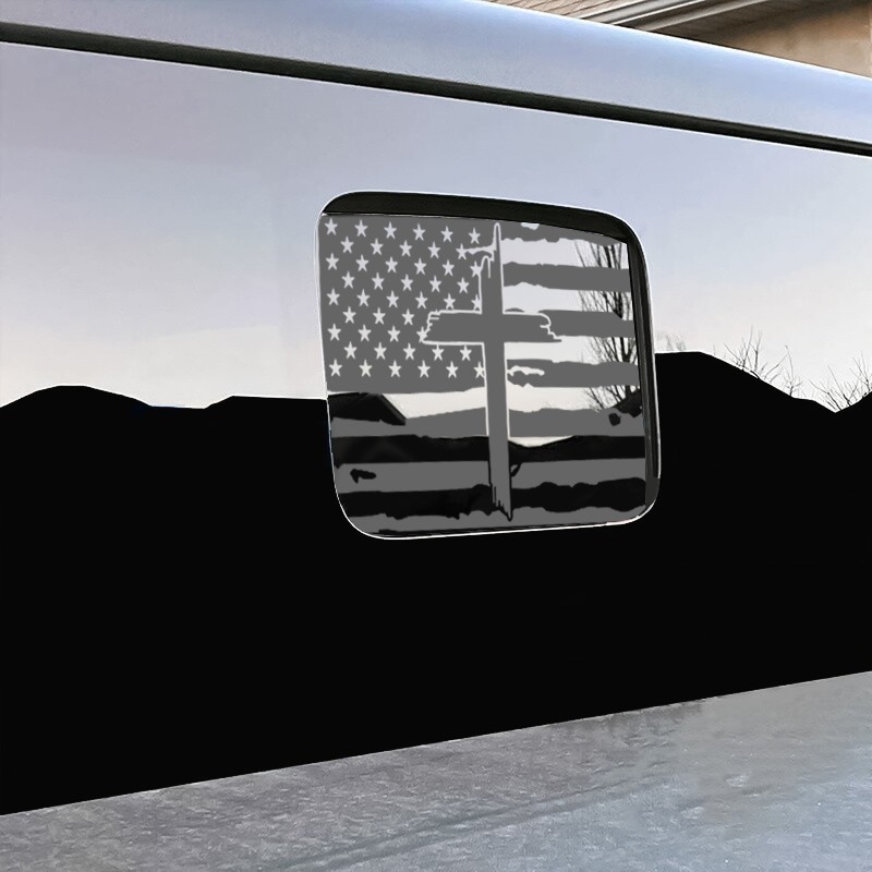 Middle Window Amercian Flag Decal With Cross Fits Jeep Gladiator 2018-2026 gallery
