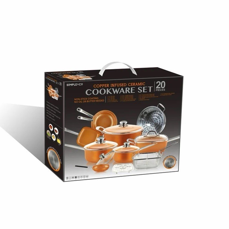 Simple & Co Oven Safe 20 Pieces Copper Infused Ceramic Nonstick Cookware Set gallery