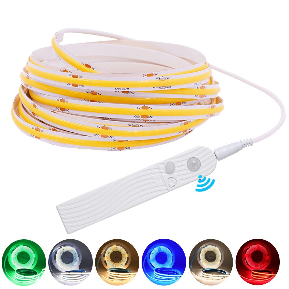 USB Battery Powered 5V COB LED Strip Light PIR Motion Sensor Flexible LED 320Led gallery