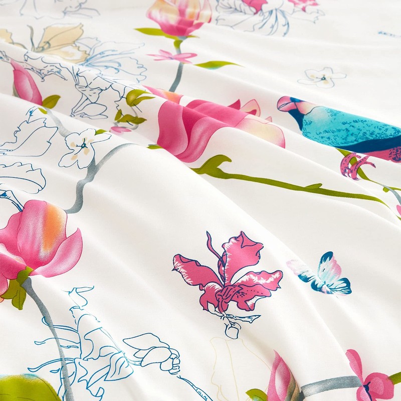Wake In Cloud - Floral Bed Sheets, 100% Cotton, 4-Piece Sheet Set, Bird Patterne gallery
