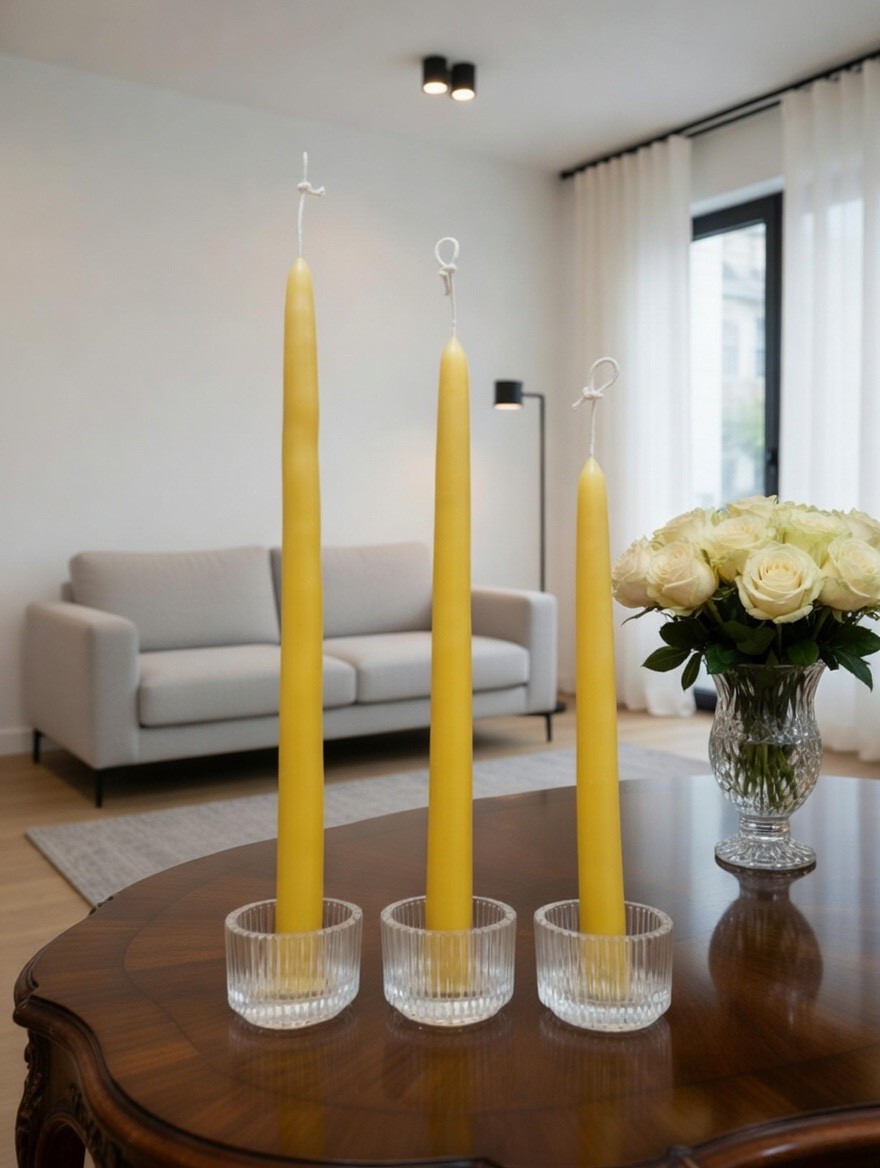 Bulk - Hand-dipped Organic yellow beeswax tapered candles - 1/2 inch diameter gallery