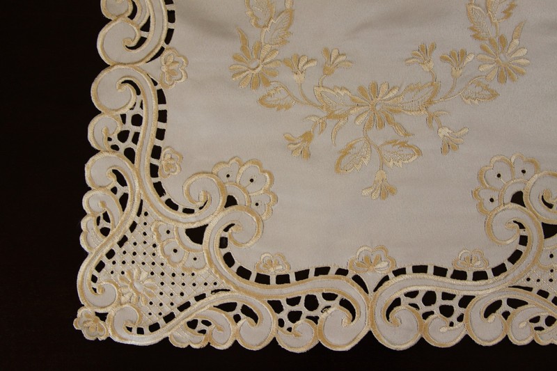 Solid White Beige Embroidered Floral Placemats Table Runner Wedding Bridal Decor gallery