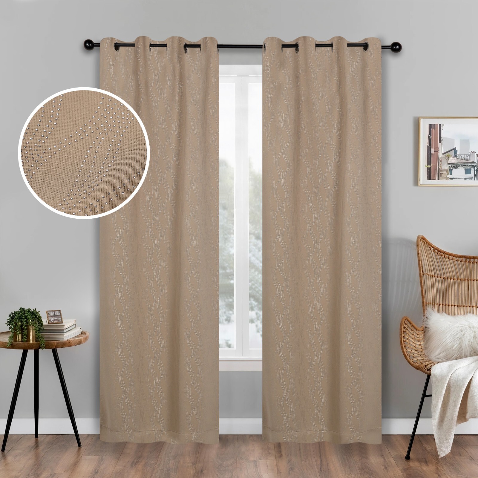 Zuri Textured Waves Washable Room Darkening Blackout Curtain Panels, Set of 2 gallery