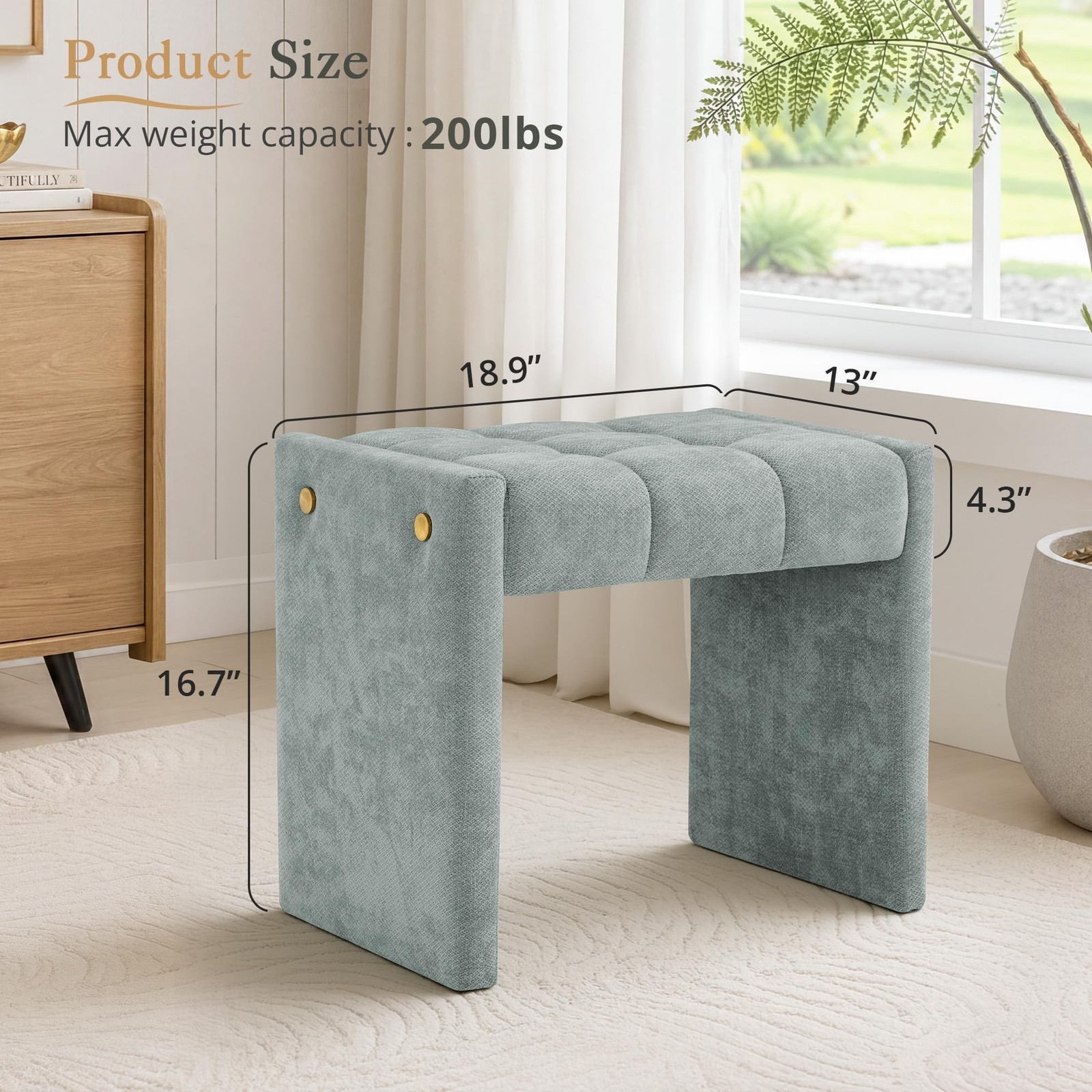 LUE BONA Modern Grid Tufted Vanity Bench Stool, 4.33'' Thick Chenille Upholst... gallery