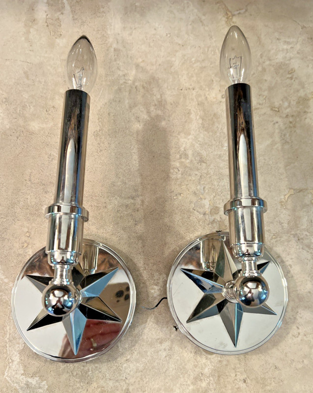 PAIR CRYSTORAMA CARSON NICKEL SILVER LIGHTED SCONCES MODEL 8851-PIN EX. COND. gallery