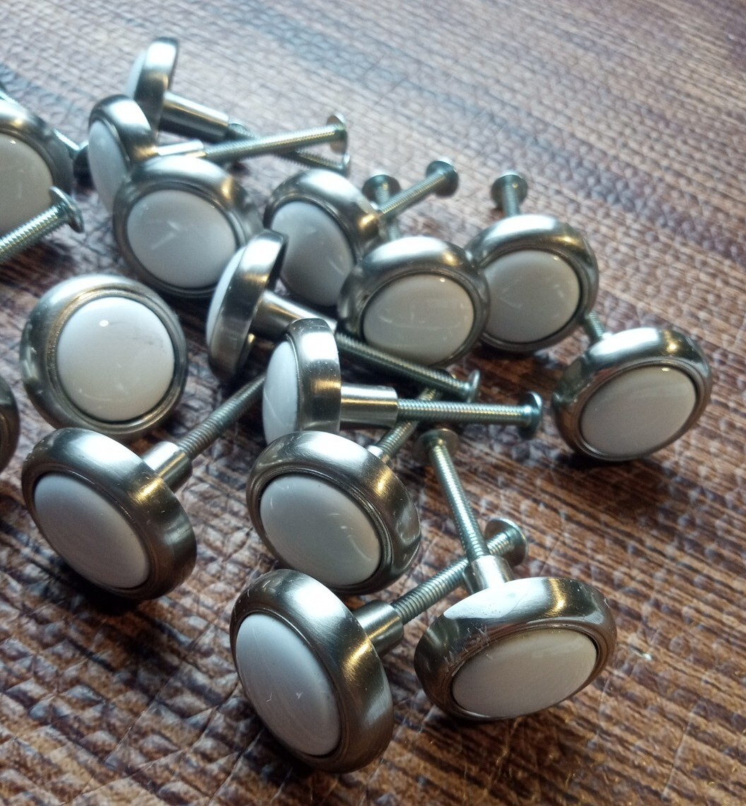 Drawer Cabinet Pulls White Ceramic/Silver Tone Metal W/Screws Set Of 20 gallery