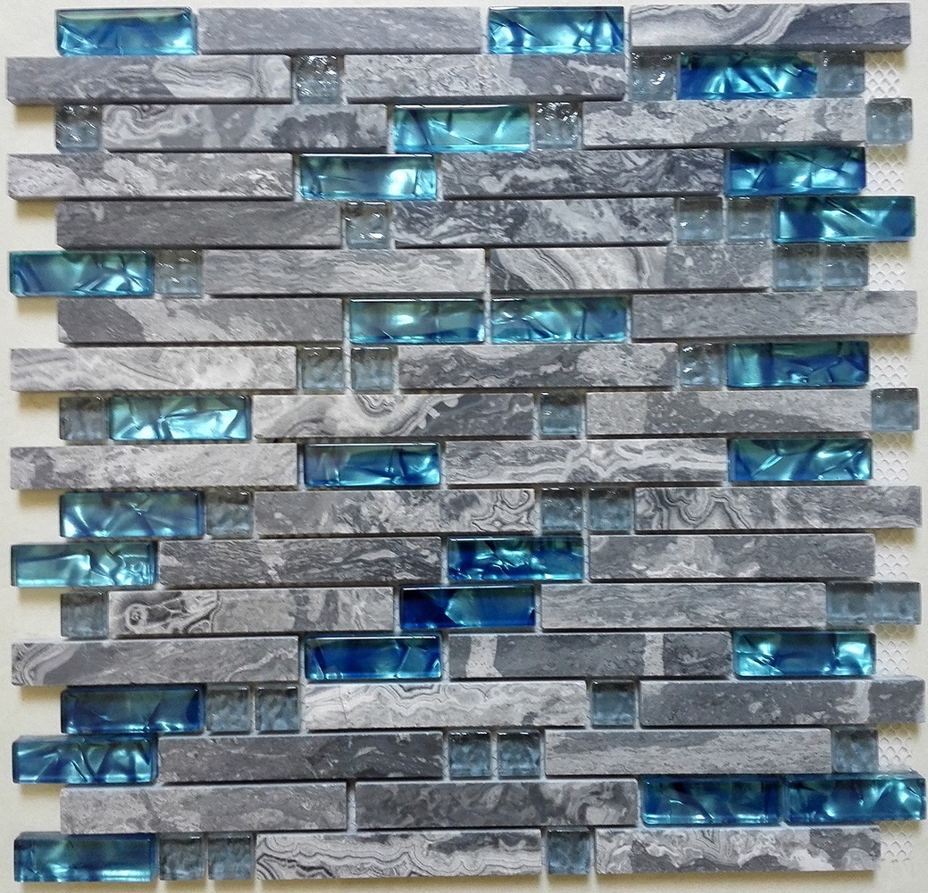 11PCS Gray Marble Glass Blue kitchen Backsplash Bathroom Decoration Wall Tile gallery