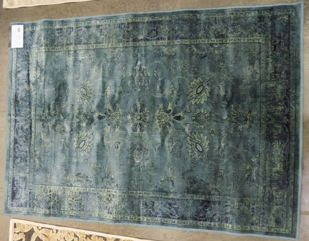 TURQUOISE / MULTI 3'-4" X 4'-7" Stained Rug Reduced Price VTGB117-2220-3