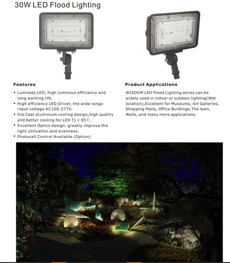 LED Pole Light, 30W Flood Light, 3400 Lm (350W Equiv) AC120-277V gallery