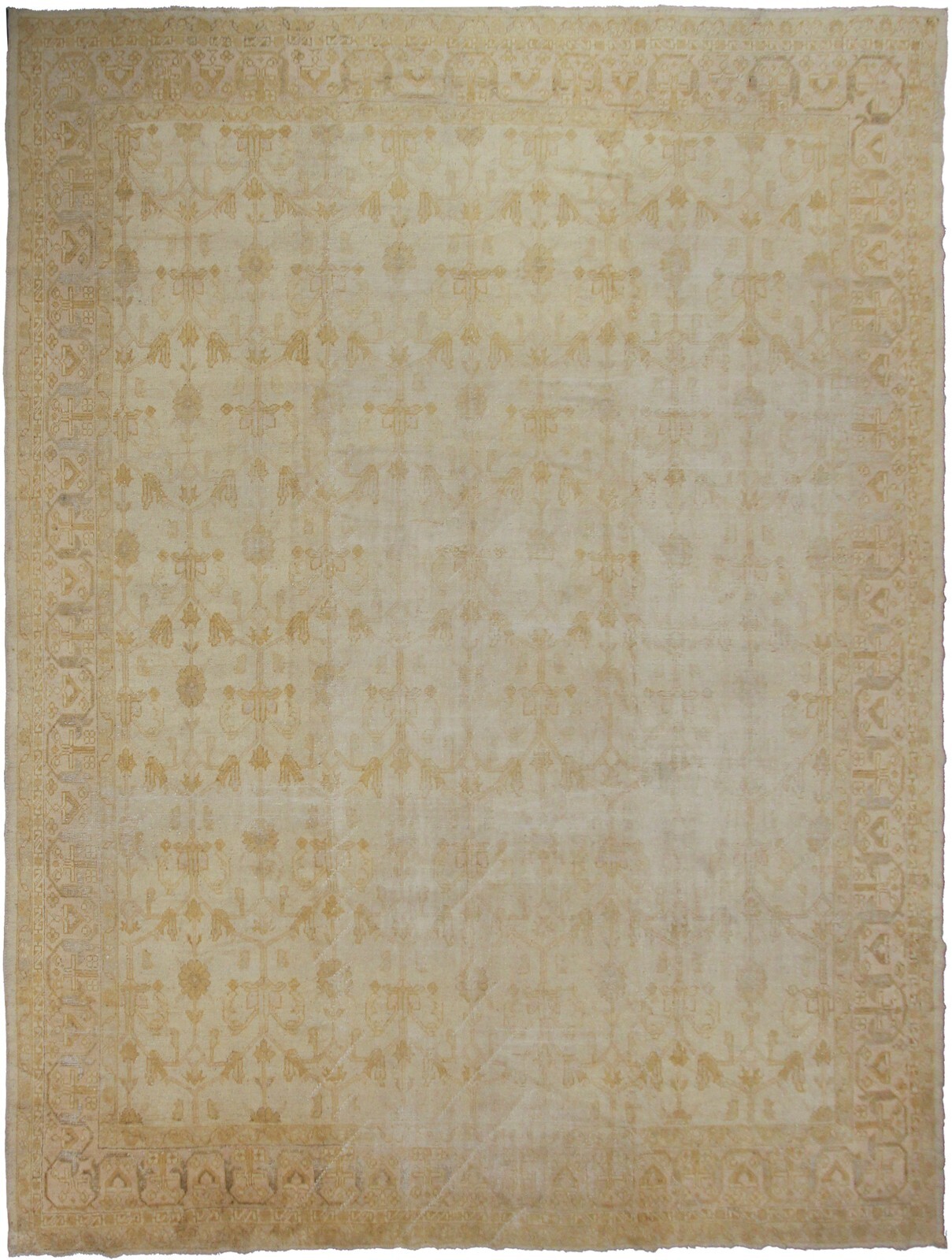 12x15 Authentic Antique Turkish Oushak Rug Tone-on-Tone Beige c.1880 gallery