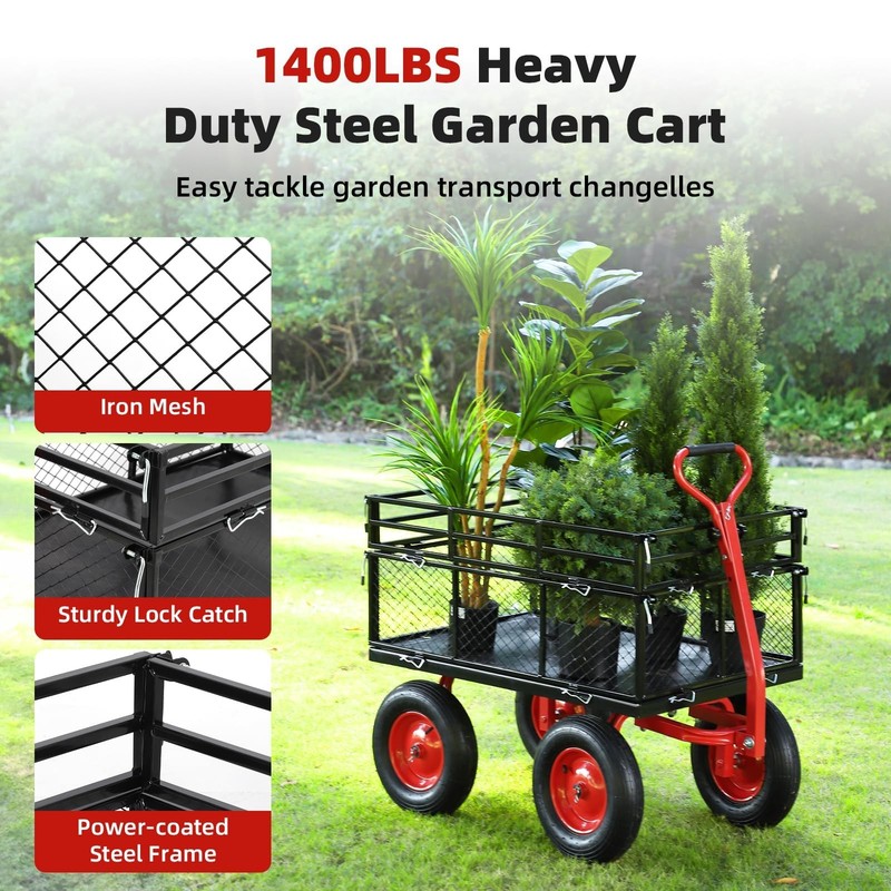 Heavy Duty Pullable Garden Utility Wagon Yard Cart 1400 lbs w/10" Tires for Lawn gallery