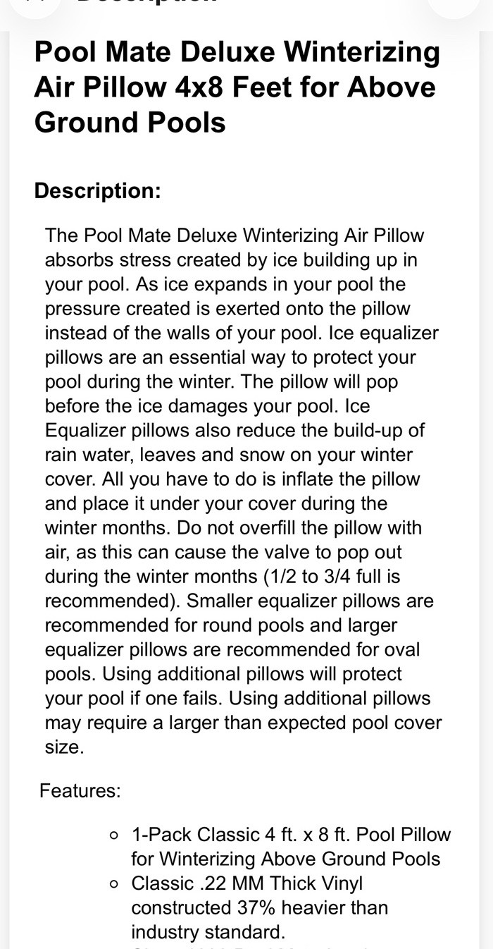 Pool Mate Deluxe Winterizing Air Pillow 4x8 Feet for Above Ground Pools gallery