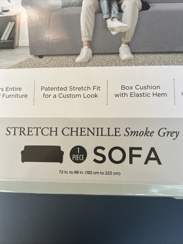 SureFit Stretch Chenille Sofa Couch Slipcover Smoke Grey Tailored Fit 72-88” NEW gallery