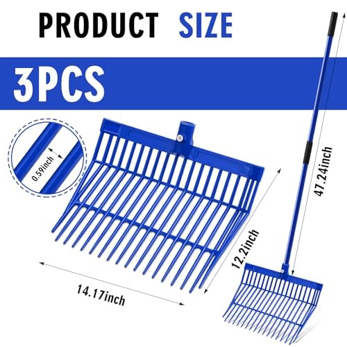 3 Sets Manure Fork with Long Handle - ABS Plastic Head & Metal Blue Grip gallery