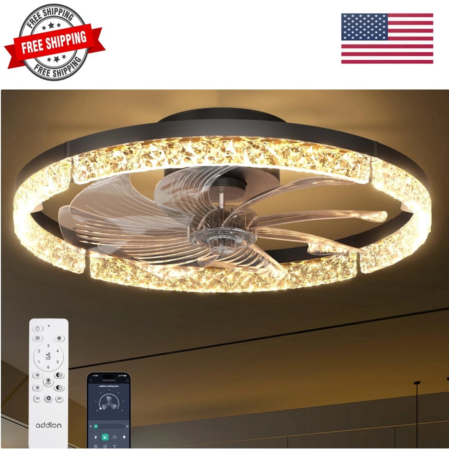 Ceiling Fans with Lights and Remote, Low Profile Ceiling Fans, 3000-6000K Dim... gallery