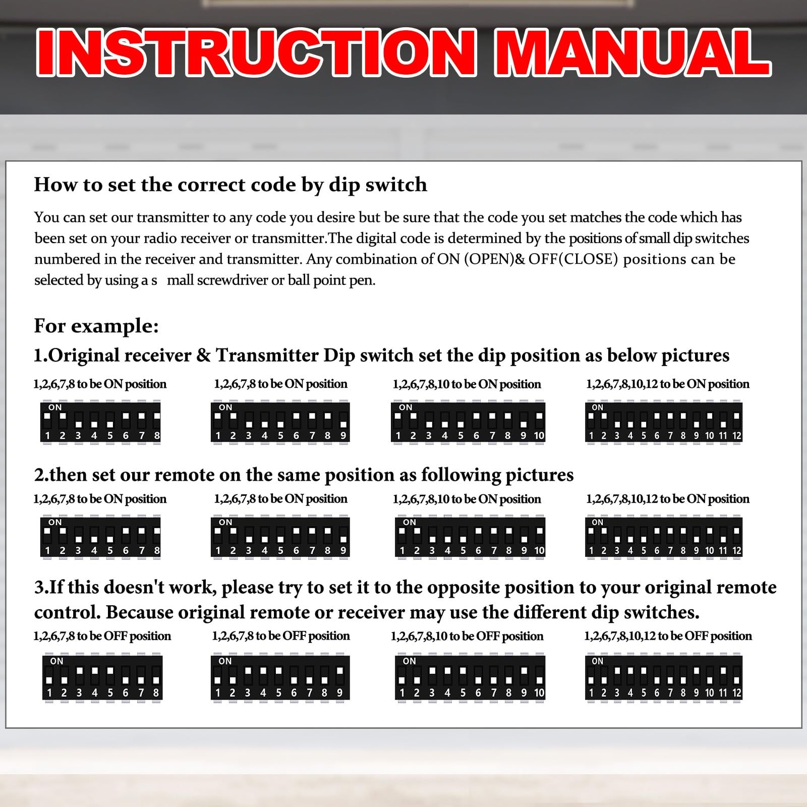 Kingdder 3 Pcs Garage Door Remote 8 Dip Switch Compatible with Linear black gallery