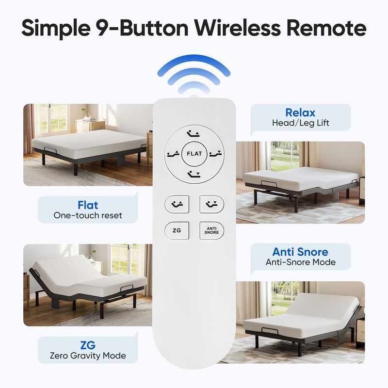 Upgraded Adjustable Bed Frame Backlit Remote 1000lb Capacity Metal Base Queen gallery
