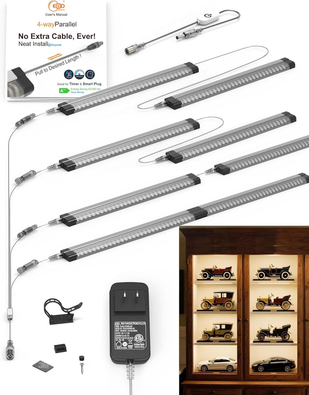 Adjustable LED Shelf Lights for Bookshelves & Cabinets - 3600Lm, 3000K gallery