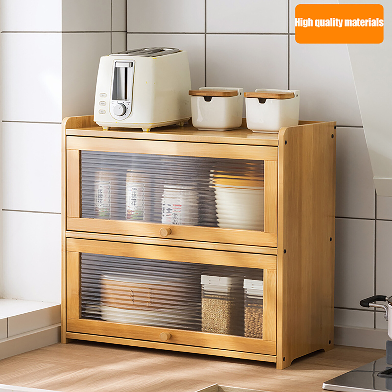 Primary Color 2 Tier Bamboo Storage Cabinet Countertop Storage Cabinet Home gallery