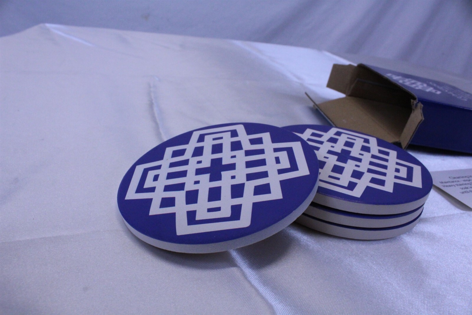 Set of 4 Coasters 4" Absorbent Ceramic Stone with Cork Back Blue & White Color gallery