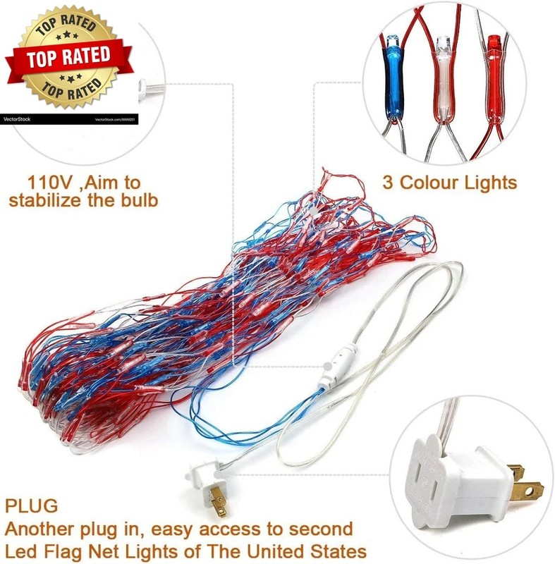 American Flag String Lights Waterproof Led Flag Net Light with 420 Super Bright gallery
